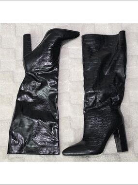 Faux Croc Leather Knee High Boots Women's Size 9 NWOB